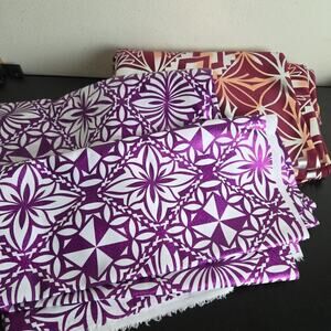 Hawaiian Polynesian Fabric Geometric Floral Silver Shattered Glass Holo